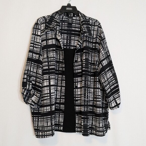 GEORGE Black/White 3/4 Roll-Tab Sleeves, 2 Piece Button Blouse Top; Size 4X - Picture 1 of 5